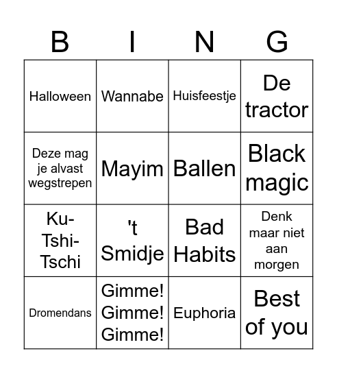 Danskes voor pakskes Bingo Card