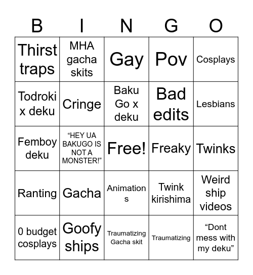 MHA bingo😌 Bingo Card