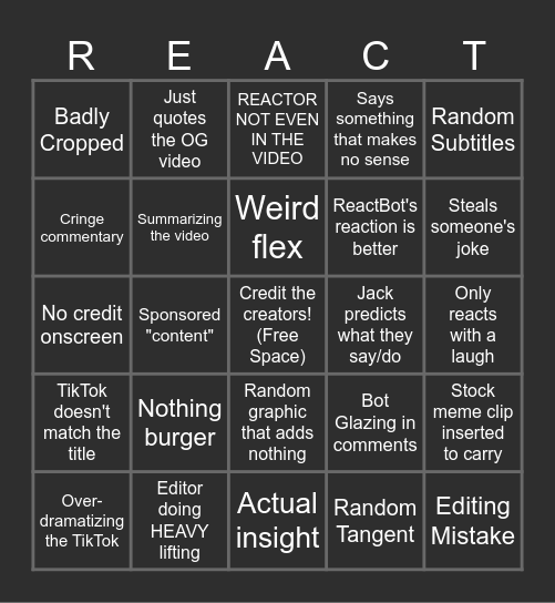 Bad Reactor Bingo Card