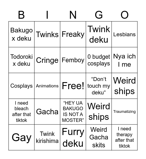 MHA Bingo.. Bingo Card