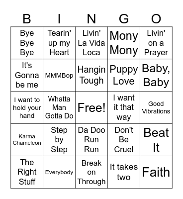 Heart Throbs Bingo Card