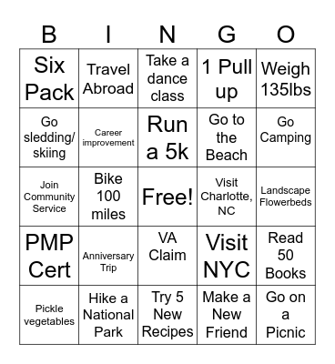 2025 Goals Bingo Card