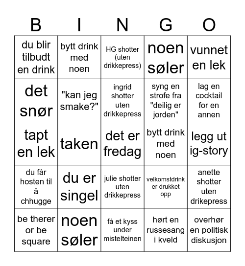 julebingo Card