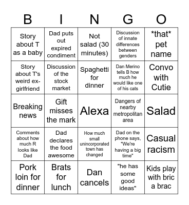 Dad's House Bingo Card