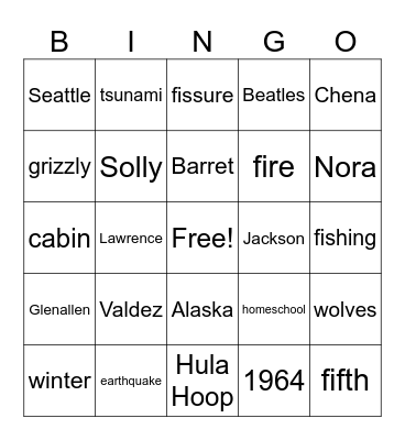 I Survived the Alaska Earthquake, 1964 Bingo Card