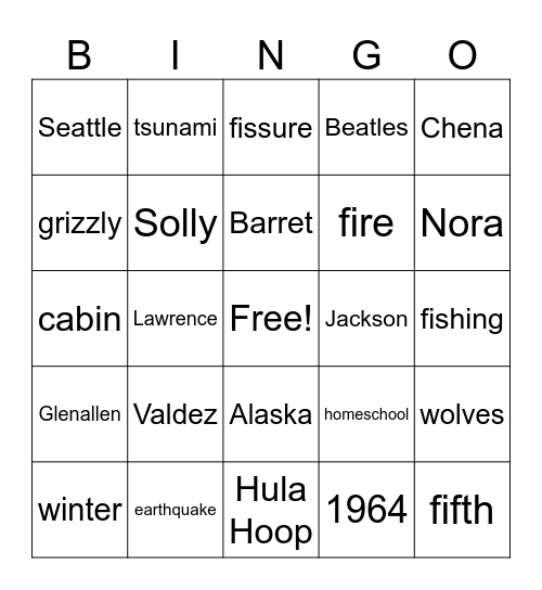 I Survived the Alaska Earthquake, 1964 Bingo Card