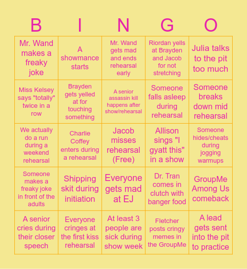 Freaky Friday 2025 Bingo Card