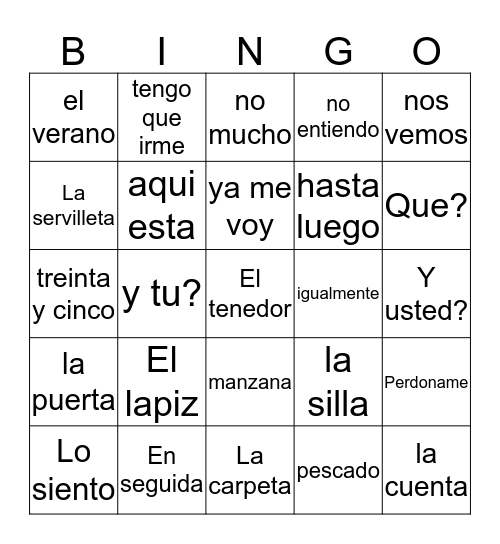 Final Review Bingo Card