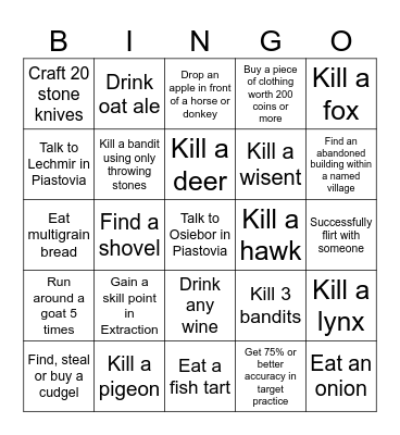 The Medieval Dynasty Oxbow Bingo Board Set (100 options!) Bingo Card