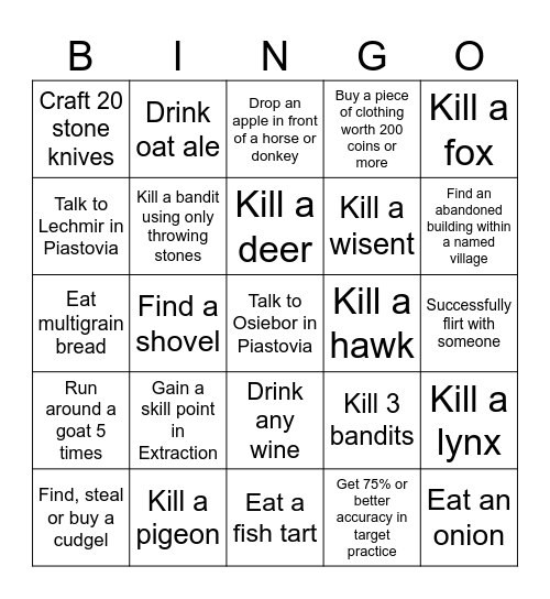 The Medieval Dynasty Oxbow Bingo Board Set (100 options!) Bingo Card