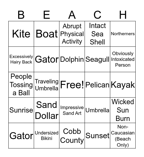 HH Beach Bingo Card