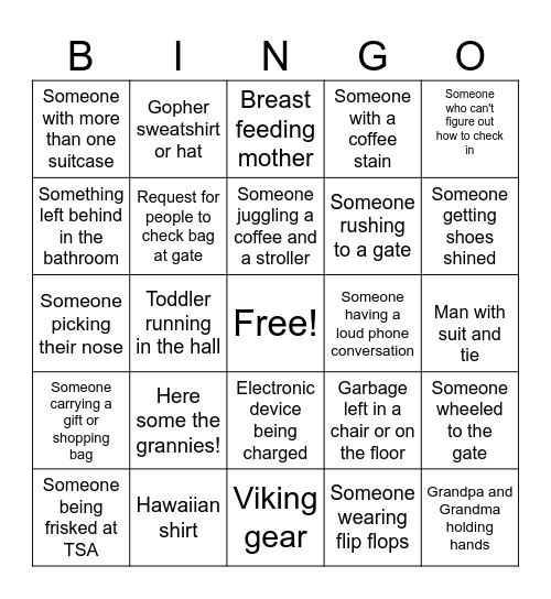 Airport Experience Bingo Card