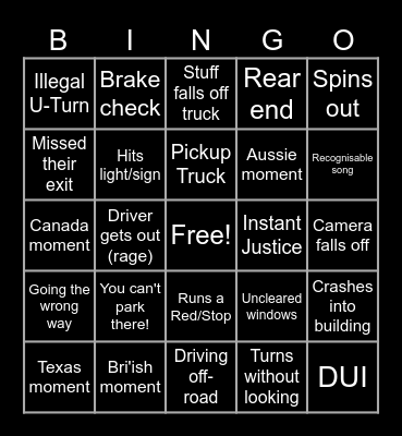 Idiots in Cars Bingo Card