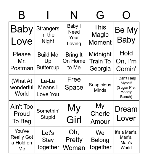 Classics Bingo Card