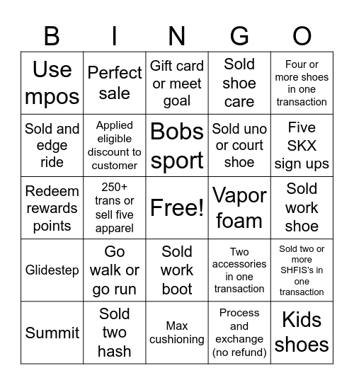 Skechers Bingo! Bingo Card