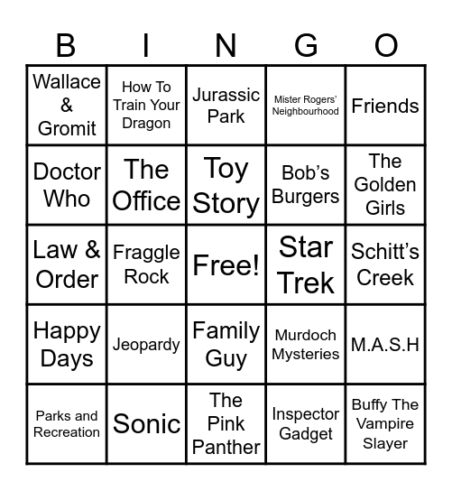 Theme Songs Bingo Card