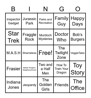 Theme Songs Bingo Card