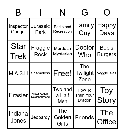 Theme Songs Bingo Card