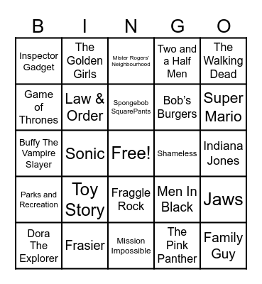 Theme Songs Bingo Card