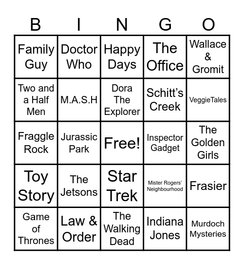 Theme Songs Bingo Card