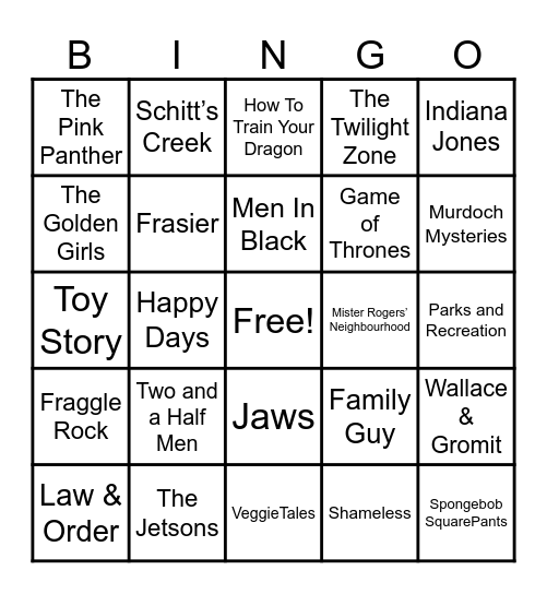 Theme Songs Bingo Card