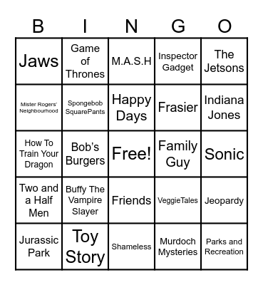 Theme Songs Bingo Card