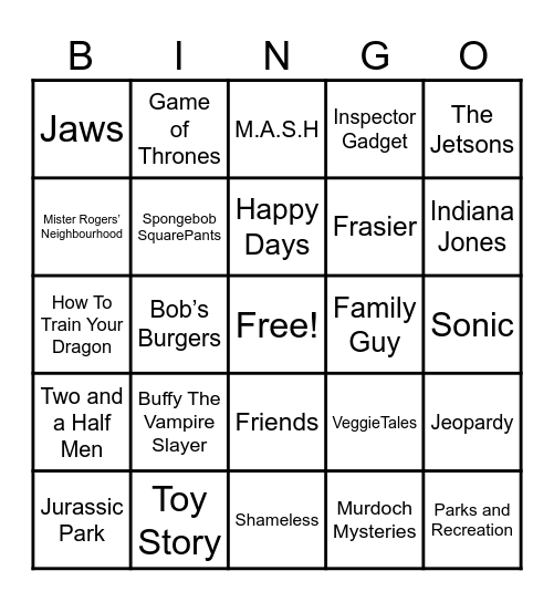 Theme Songs Bingo Card