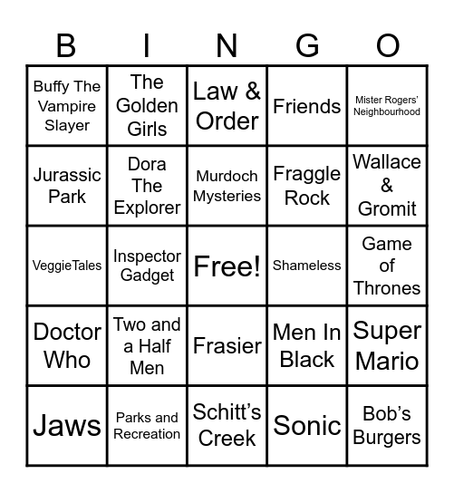 Theme Songs Bingo Card