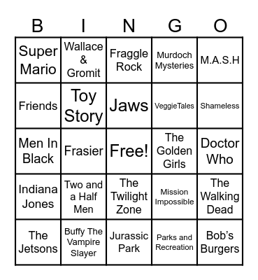 Theme Songs Bingo Card