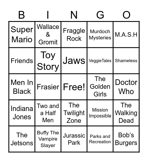 Theme Songs Bingo Card