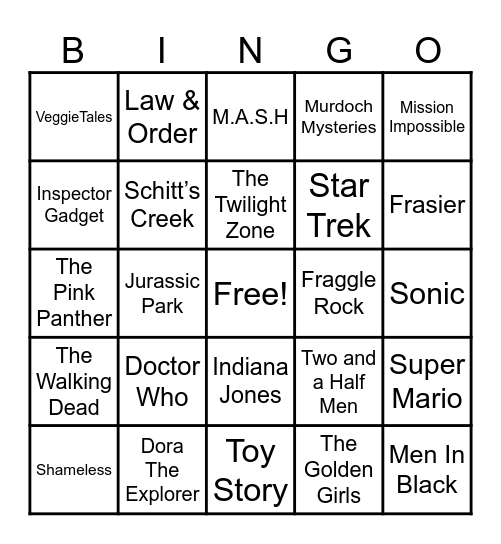 Theme Songs Bingo Card
