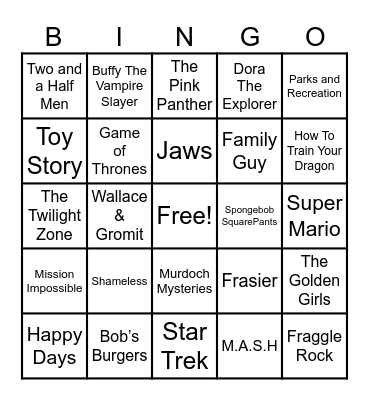 Theme Songs Bingo Card