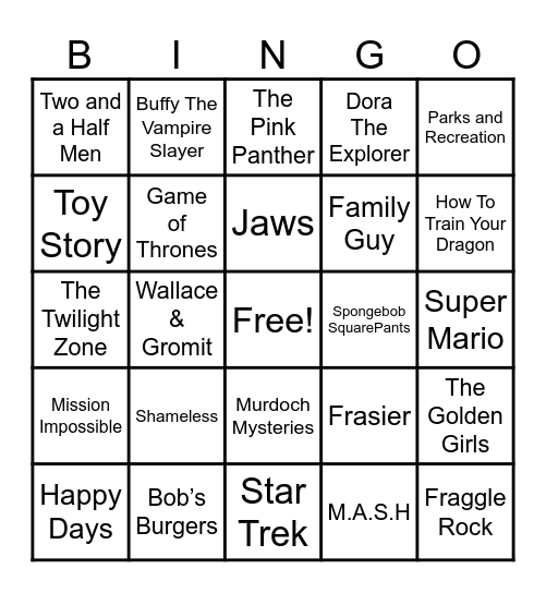 Theme Songs Bingo Card