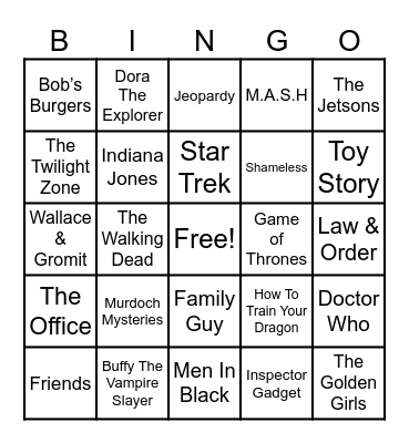 Theme Songs Bingo Card