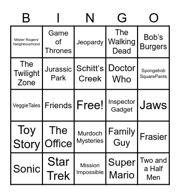 Theme Songs Bingo Card