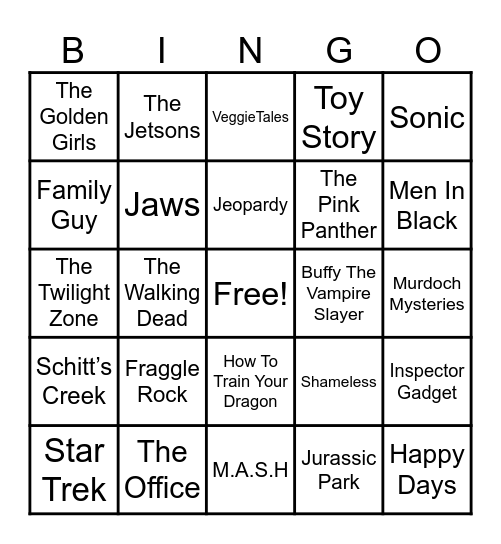 Theme Songs Bingo Card