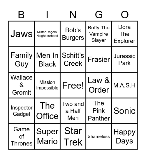 Theme Songs Bingo Card