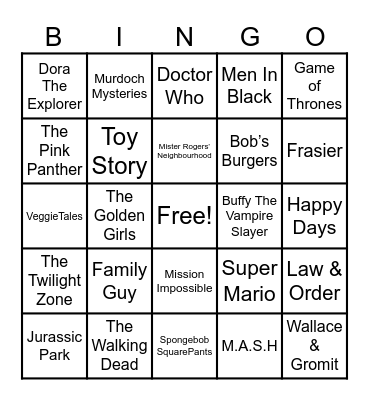 Theme Songs Bingo Card
