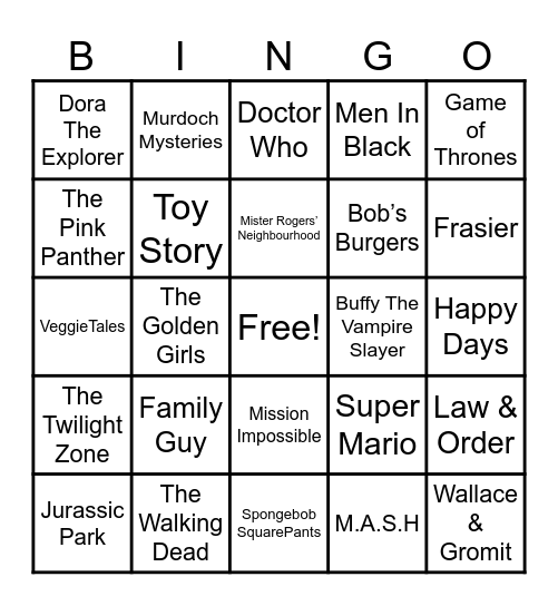 Theme Songs Bingo Card