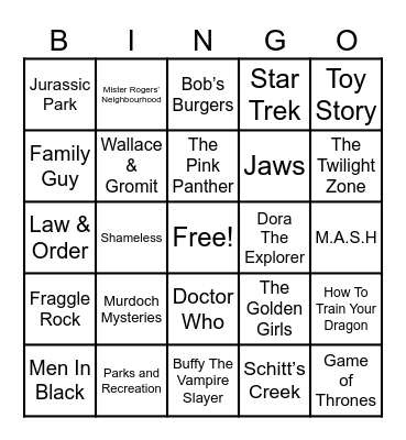 Theme Songs Bingo Card