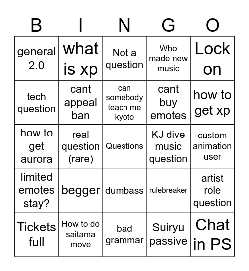 YA questions bingo Card