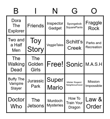 Theme Songs Bingo Card
