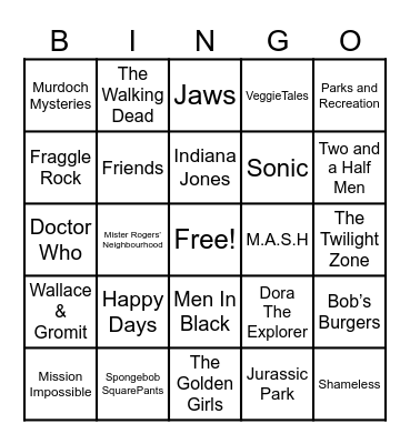 Theme Songs Bingo Card