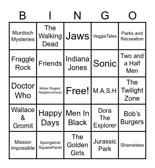Theme Songs Bingo Card