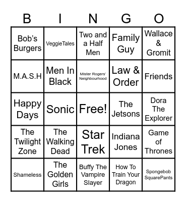 Theme Songs Bingo Card