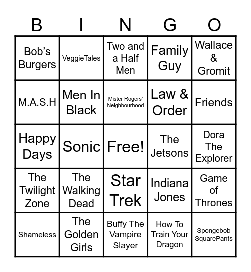 Theme Songs Bingo Card