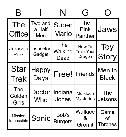 Theme Songs Bingo Card