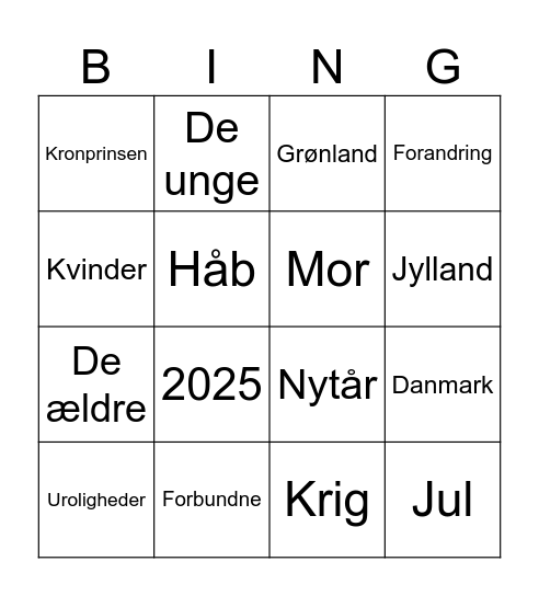Kongens nytårstale Bingo Card