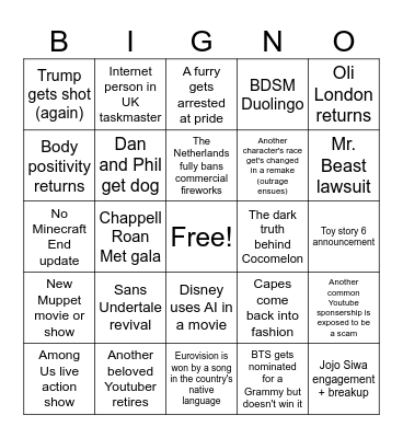 2025 Bigno Bingo Card