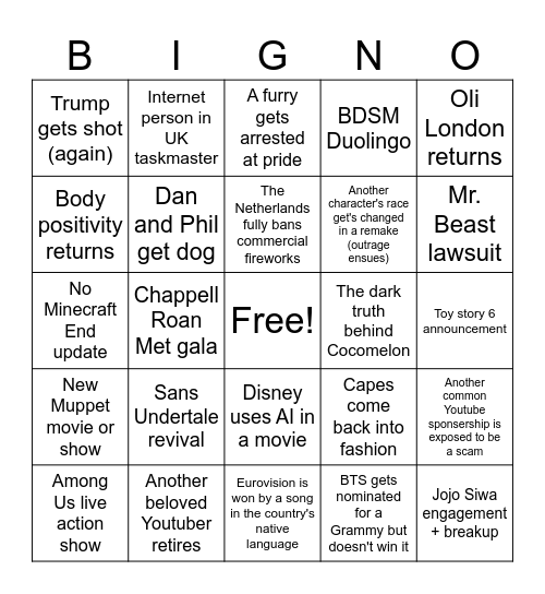 2025 Bigno Bingo Card